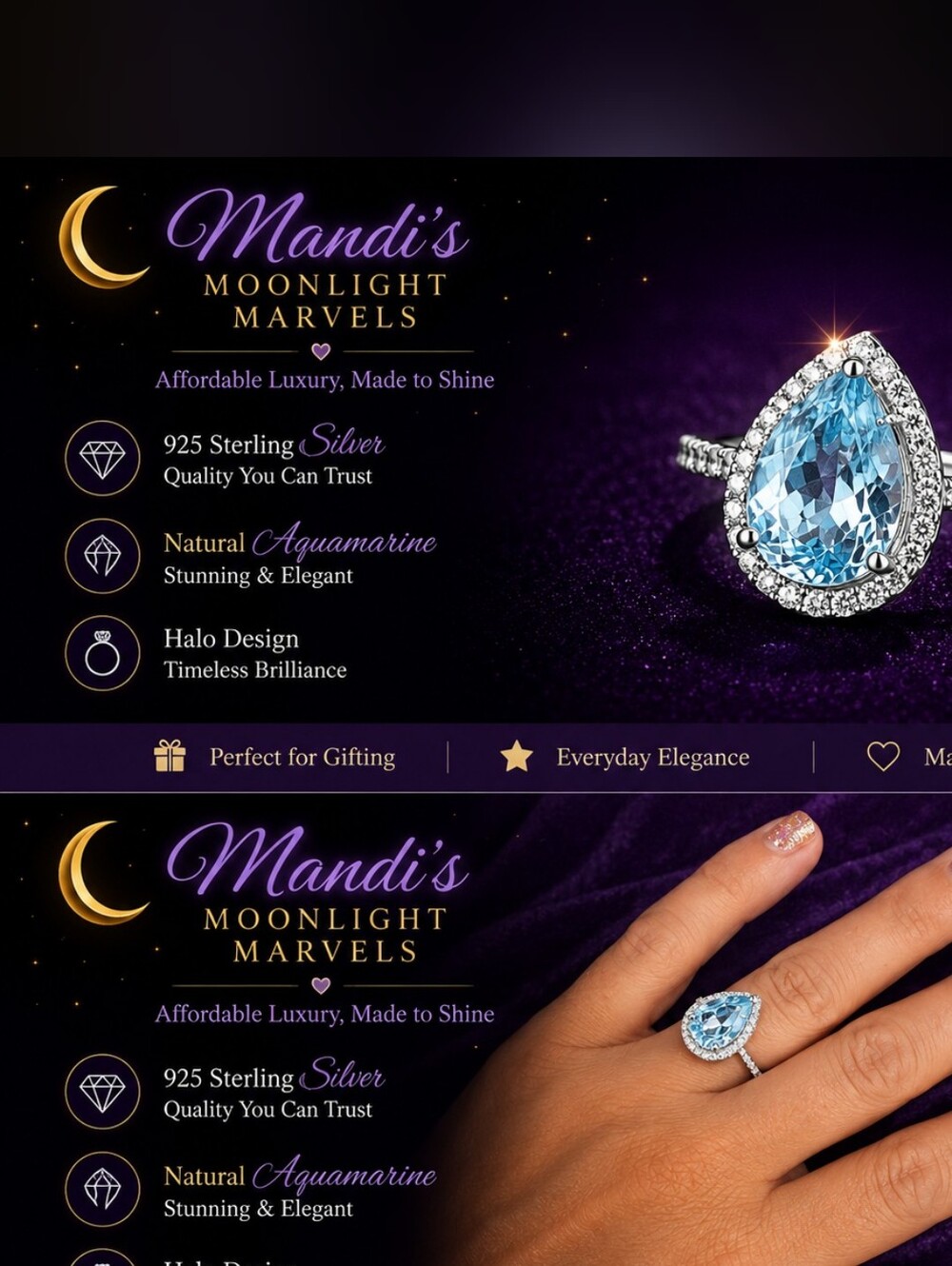 Aquamarine Halo Ring in Blue - Sterling Silver